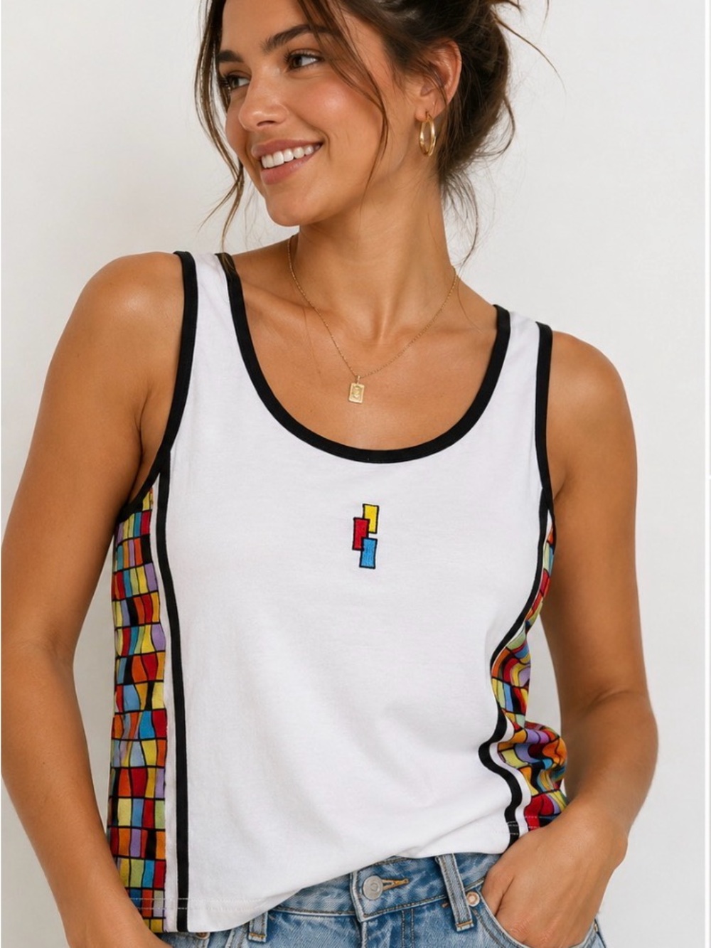 Vintage Lily’s of Beverly Hills Tank Top Women’s S White Colorblock Geometric 90